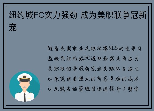 纽约城FC实力强劲 成为美职联争冠新宠