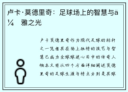 卢卡·莫德里奇：足球场上的智慧与优雅之光