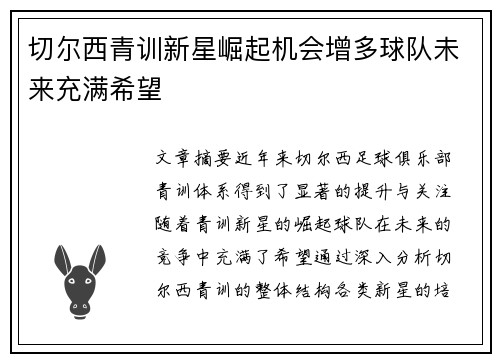 切尔西青训新星崛起机会增多球队未来充满希望