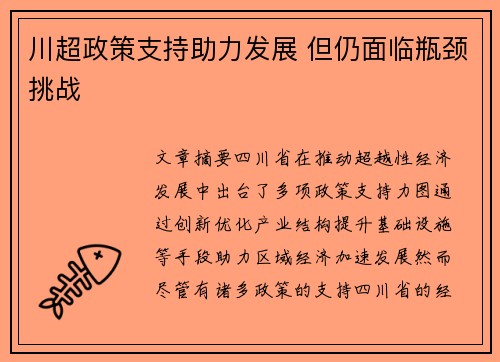 川超政策支持助力发展 但仍面临瓶颈挑战 川超政策支持助力发展 但仍面临瓶颈挑战